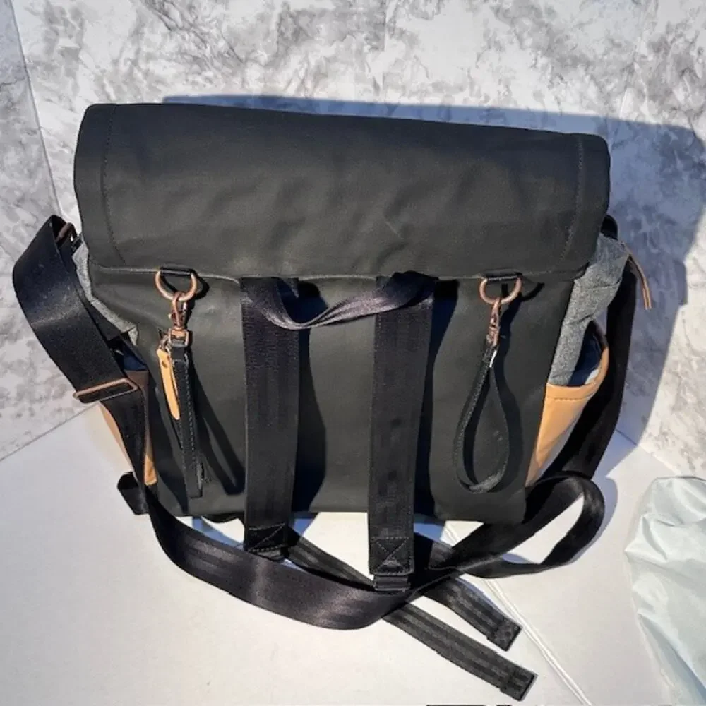 Petunia Pickle Bottom Boxy Diaper Bag Black Gray Caramel Backpack Messenger